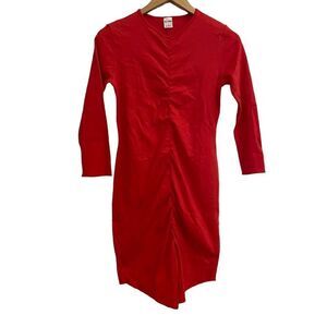 Re/Done NWOT Red Cotton Stretch Front Cinch Asymmetric 3/4 Sleeve Cocktail Dress